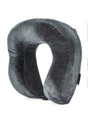 Gray travel pillow AW-014-0002-91(W25), diagonal product view on white background.