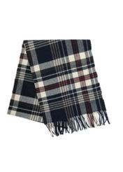 Navy blue men's checkered scarf with wool SZAMT-0085-7I(Z26),  front view of the folded product on a white background.