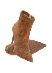 Brown suede high heel ankle boots BUTYD-1207-88(Z25), diagonal product view on white background.