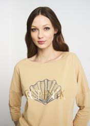 Beige women's blouse with logo OCHNIK BLUDT-0146-80(W22)-02