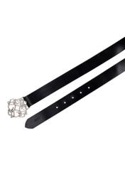 Black leather women's belt with decorative buckle PASDS-0305-99(Z25), top view of the product on a white background.