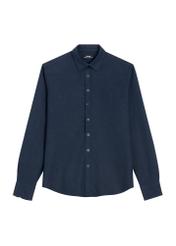 Navy blue linen men's shirt KOSMT-0362-7E(W26), front product view on a light background.