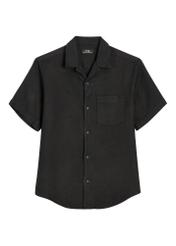 Men's linen shirt in black KOSMT-0359-99(W26), front product view on white background.