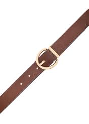 Reversible brown and black women's belt PASDS-0175B-88(Z25), close-up of the buckle on a white background.