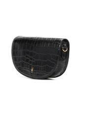Black leather semi-circular croco messenger bag TORES-1230-9G(W26), diagonal product view on white background.