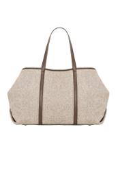 Beige herringbone shopper bag TOREC-1330-1P(Z26) - product view from the back, on a white background.
