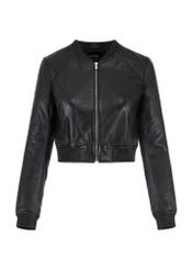 Women's short black leather jacket KURDS-0265-1344(W24)-04