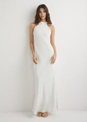 Ecru viscose dress SUKDT-0264-0B(W26), front view of the product on the model. Full silhouette visible.