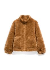 Short women's camel-colored fur coat FUTDP-0089-1D(Z26) – front view of the product on a white background.