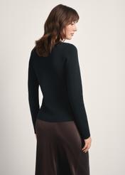 Women's black viscose and nylon cardigan KARDT-0056-99(Z25), back view of the product on the model. Half of the silhouette visible.