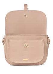 Beige women's messenger bag TOREC-1003-81(W25), front view of the product with an open flap on a white background.