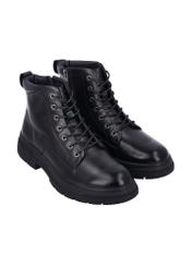 Black men's leather ankle boots BUTYM-0570-99(Z26), diagonal product view on a white background.