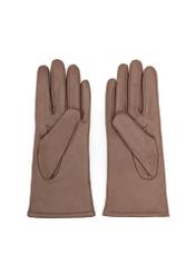 Women's camel leather gloves REKDS-0079A-24(Z25), product view from the back on a white background.