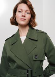 Women's green coat with belt KURDT-0512-54(W24)-04