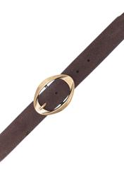 Chocolate suede women's belt PASDS-0318-90(Z25), product view with buckle on white background.