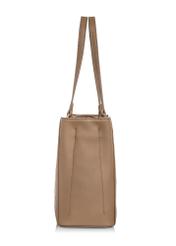 Beige women's handbag with monogram TOREC-0831A-81(Z25) - side view of the product on a white background.