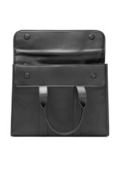 Black leather men's briefcase TORMS-0508-99(W26), product view with open flap on white background.