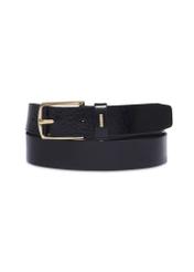Black women's leather belt with embossing PASDS-0358-9F(Z26) - front product view, on white background.