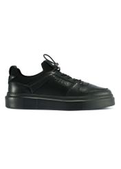 Men's black leather sneakers BUTYM-0509-99(Z25) - side view of the product on a white background.