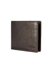 Brown men's leather wallet PORMS-0654-89(W25) - diagonal product view on white background.