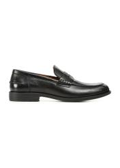 Men's black leather moccasins BUTYM-0482-99(W25), side product view on white background.