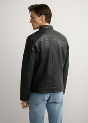 Black men's leather jacket KURMS-0394-99(W26), product view from the back on the model, half of the silhouette visible.