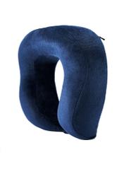 Navy blue travel pillow AW-014-0002-69(W25), diagonal product view on white background.