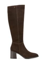 Brown suede high-heeled boots BUTYD-1100-1I(Z26), product view from the side on a white background.