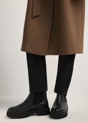 Women's black leather Chelsea boots BUTYD-1120-99(Z25), product view from the front on the model, half of the silhouette visible.