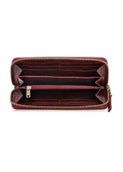 Dark red leather women's wallet PORES-0985-4C(W26), product view inside on white background.