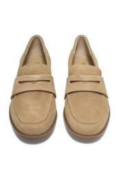 Women's beige suede moccasins BUTYD-1299-1B(Z26). Front view on a white background.