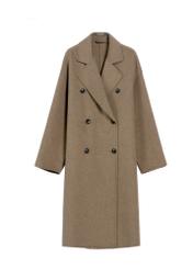 Dark beige women's coat with scarf PLADT-0063-82(Z25) - front product view on white background.