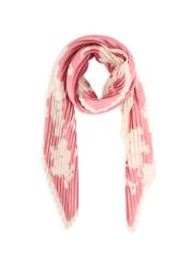 Pink women's scarf with logo SZADT-0192-5P(W26) - front product view, on white background.