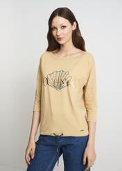 Beige women's blouse with logo OCHNIK BLUDT-0146-80(W22)-01