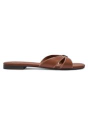Camel leather women's flip-flops BUTYD-1227-1D(W26), side product view on white background.