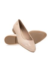 Women's beige leather ballerina flats BUTYD-1245-1B(W26), diagonal product view on a white background.