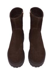 Dark brown suede women's ankle boots BUTYD-1282-1I(Z26), front product view on white background.