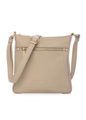Beige women's imitation leather messenger bag TOREC-1177-1B(W26), front product view on white background.
