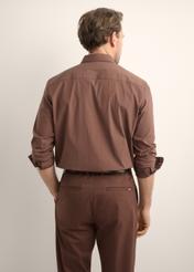 Dark brown men's shirt KOSMT-0364-1H(Z26), product view from the back on the model. Half of the silhouette visible.