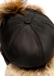 Women's hat with natural raccoon fur CZADF-0048-99(Z25), close-up of the product detail, view on a white background.