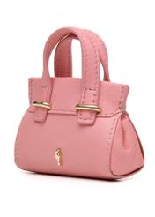 Pink leather bag-shaped keychain BRELOK-0214-31(Z25), diagonal product view on white background.