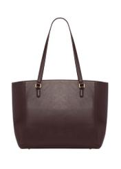 Burgundy women's shopper bag with monogram TOREC-1291-4P(Z26), product view from the back on a white background.