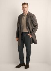 Men's herringbone wool coat PLAMT-0006-9C(Z26), front view of the product on the model. Full body visible.