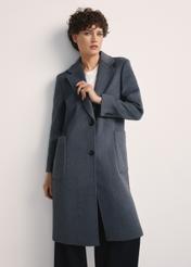 Women's Gray Wool Coat PLADT-0065-91(Z25) - Front product view of a model against a white background. Knee-length silhouette visible.