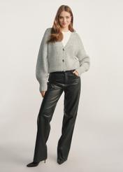 Gray women's oversized cardigan KARDT-0036-66(Z24), product view from the front on the model, the entire silhouette is visible.