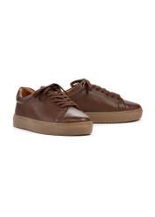 Brown leather sports shoes BUTYM-0503-87(W25), diagonal product view on white background.