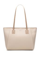 Beige women's shopper bag TOREC-1162-1D(W26), front product view on white background.