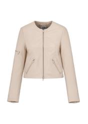 Women's short beige leather jacket KURDS-0452-1371(W24)-04