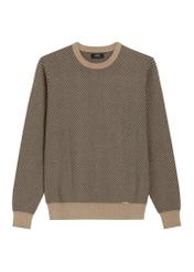Dark beige men's patterned sweater SWEMT-0195-1D(Z26) - front product view, on a white background.