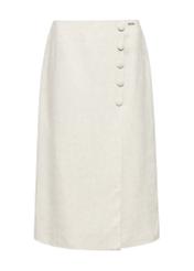 Beige linen midi skirt SPCDT-0108-81(W25)-04